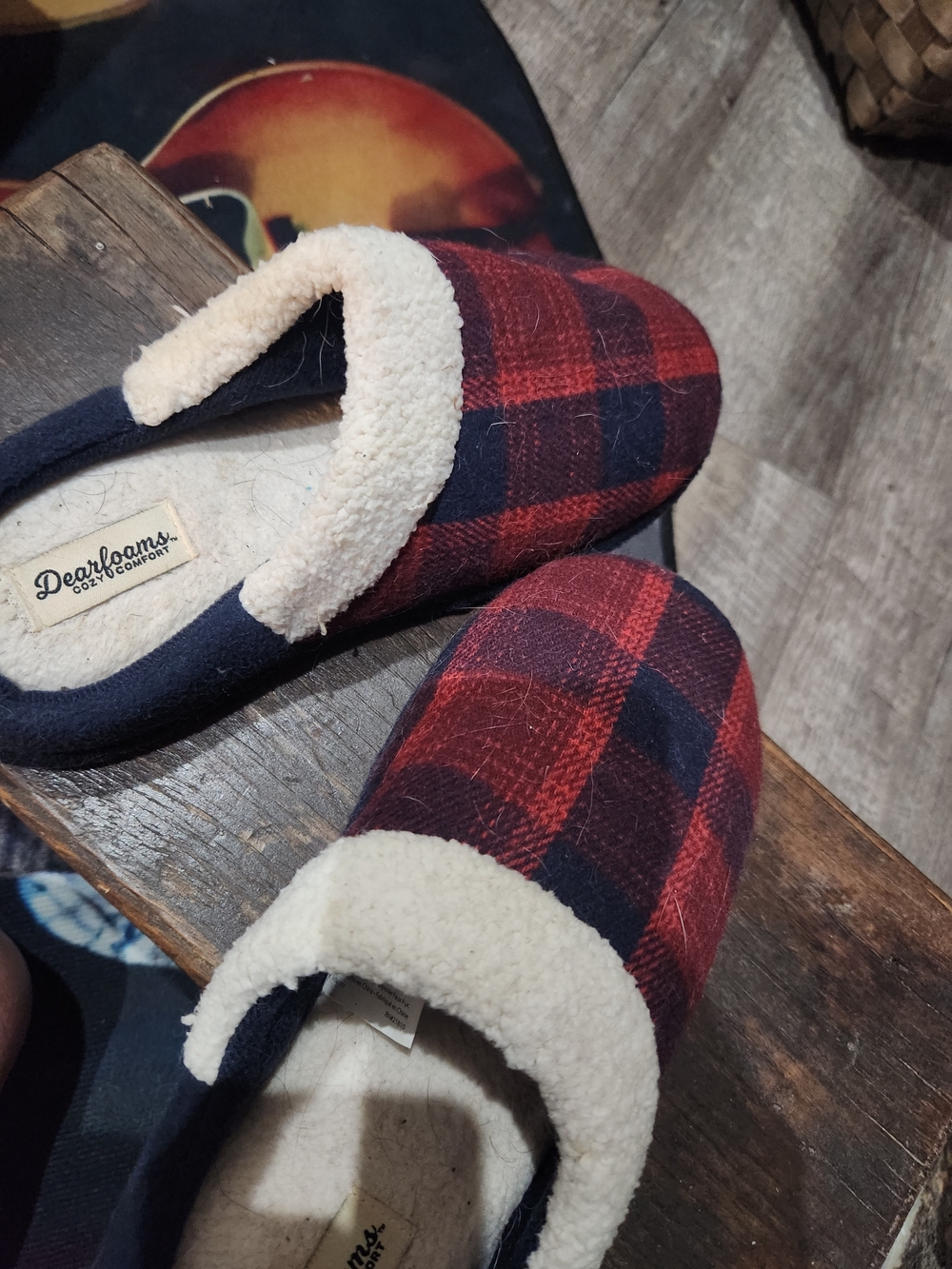 dearfoams Red & Navy Plaid Kids Cozy Slip-On Slippers